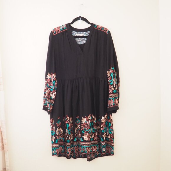 Anthropologie Floreat Black Embroidered Avery Dress sz L - Picture 5 of 10
